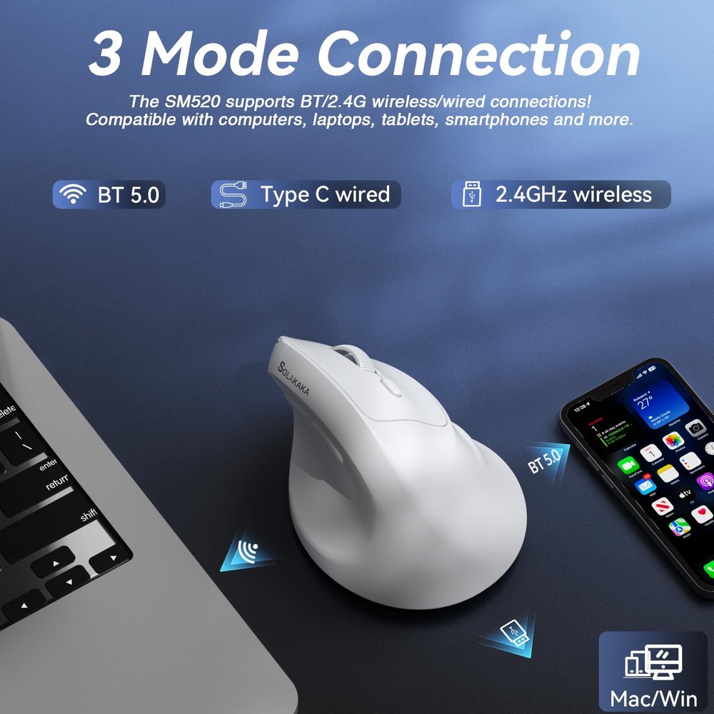 SM520 Ergonomic with 24000 DPI, Vertical with Programmable Side Button, Wirel...