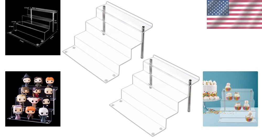 Clear 4-Step Acrylic Display Risers - Securely Showcase Your Figures & Collec...