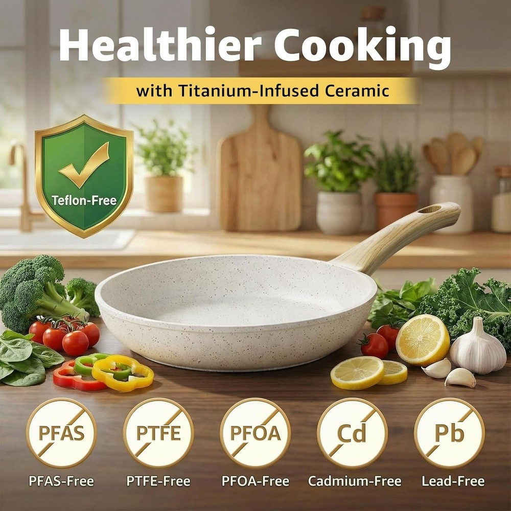 25Pcs Nonstick Ceramic Cookware Set, PFAS-Free, Induction Ready