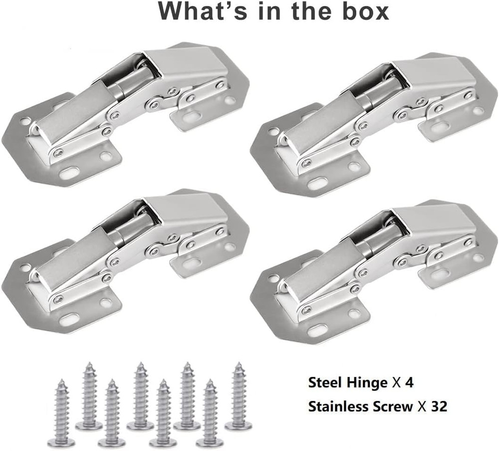 4-Pack Hidden Hinges for Cabinet Doors Frameless, Concealed Cabinet Hinges, Surf