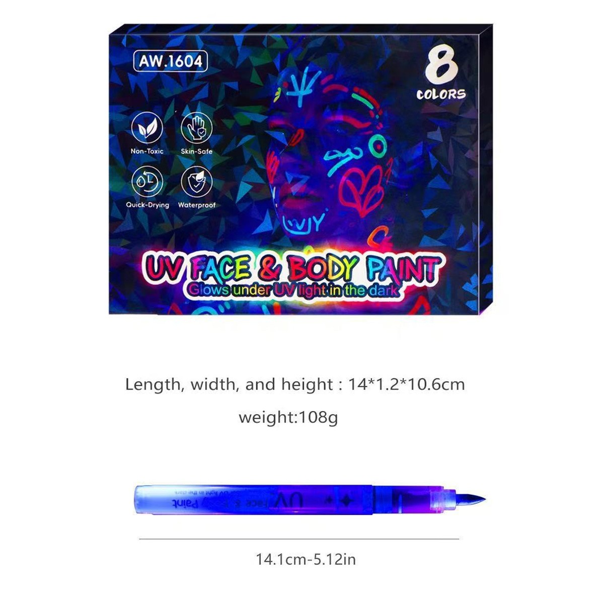 Glow in The Dark Face & Body Paint Sticks – 8 Neon Colors for UV Blacklight Par