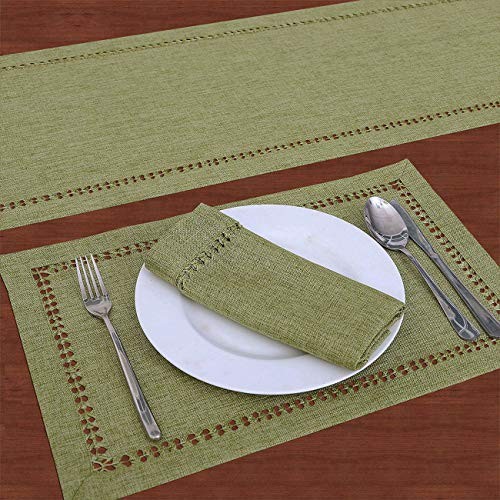 Grelucgo Handcrafted Solid Color Dining Table Runner, Double 14 x 72 Sage Green