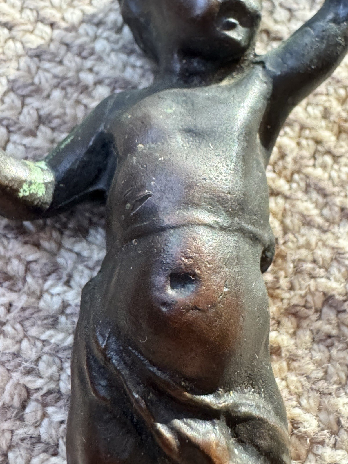 Antique Solid Bronze 3.5” Boy Cherub Figurine