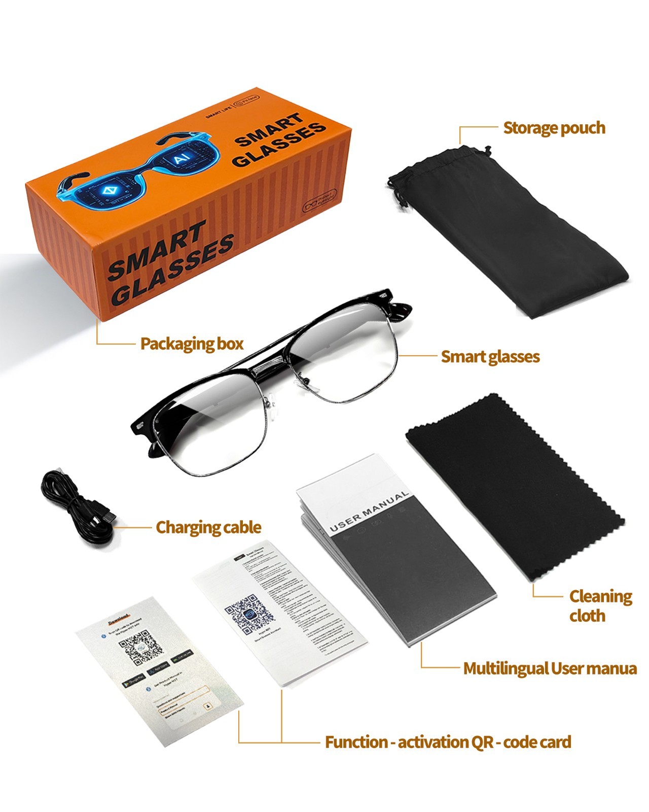 Smart Glasses AI Bluetooth Call Glasses Audio Translation for Men and Women Work