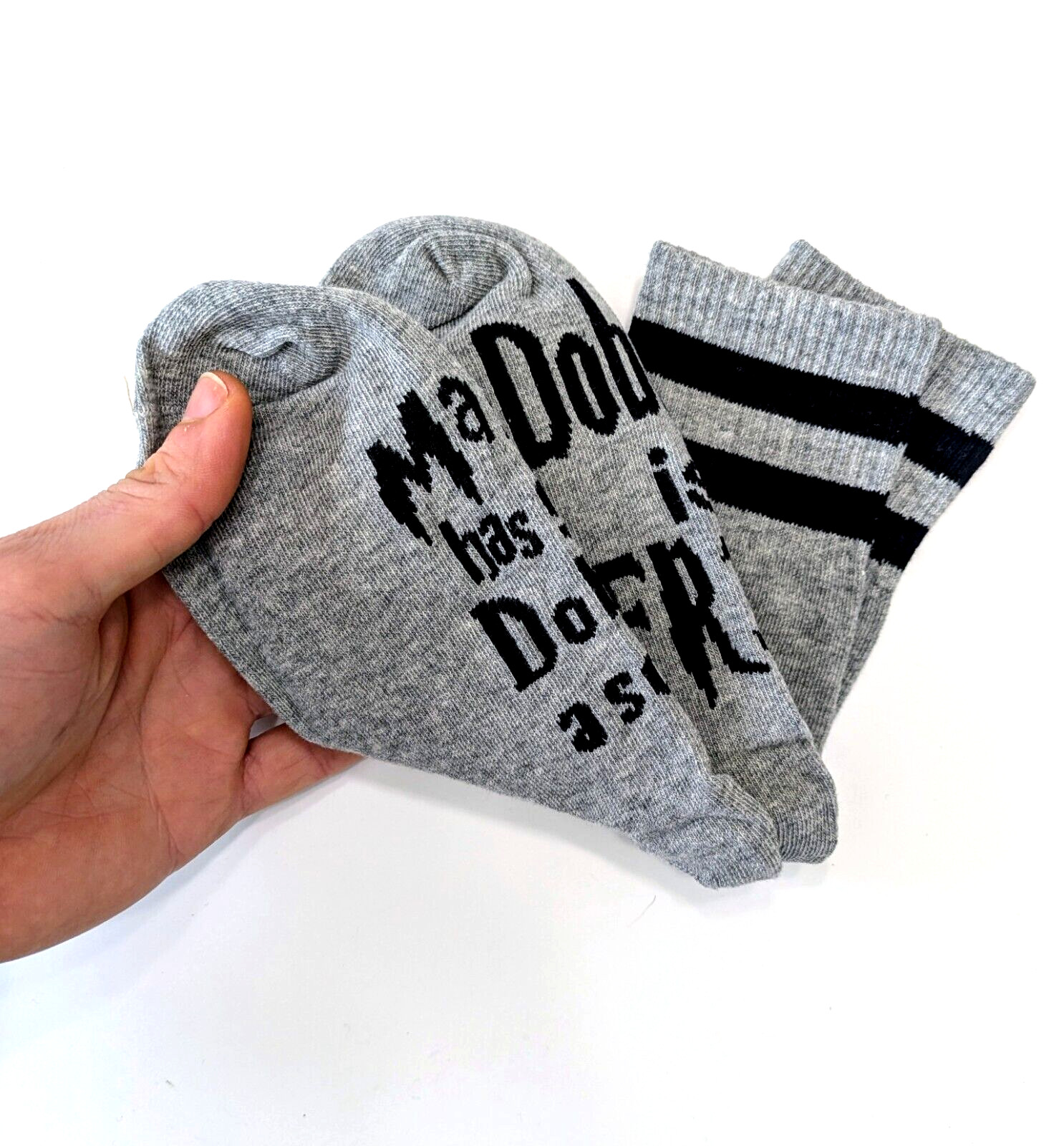 DOBBY SOCKS (1 Pair) Harry Potter Gray/Black Grippy Text Bottom (Magical Gift!)