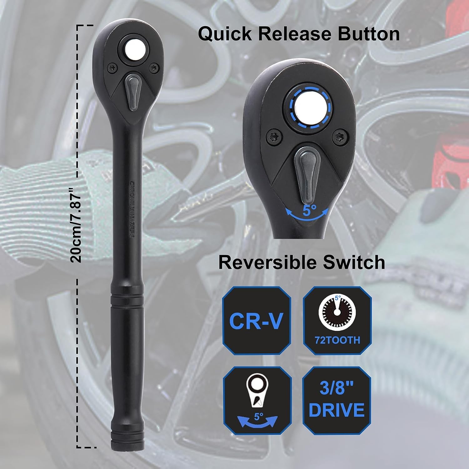 3/8” Drive Impact Socket Set 50PCS Standard SAE(5/16”-3/4”)& Metric Size(8-22mm)