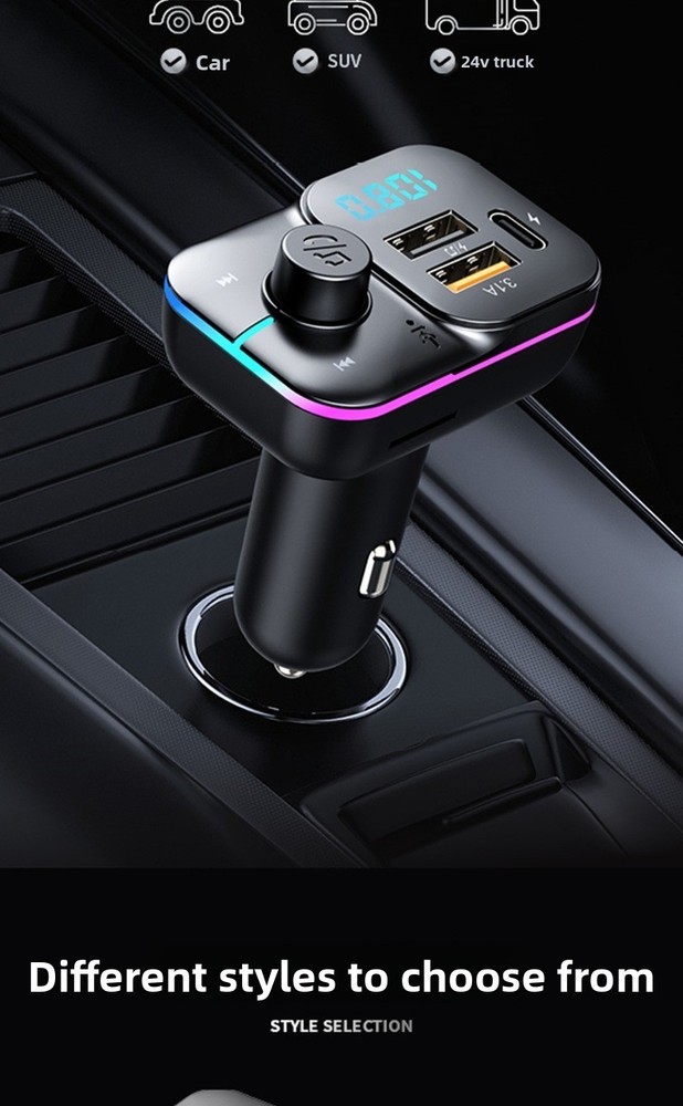 C24 Cigarette Lighter Bluetooth Car Charger MP3 Player FM Transmitter Fast