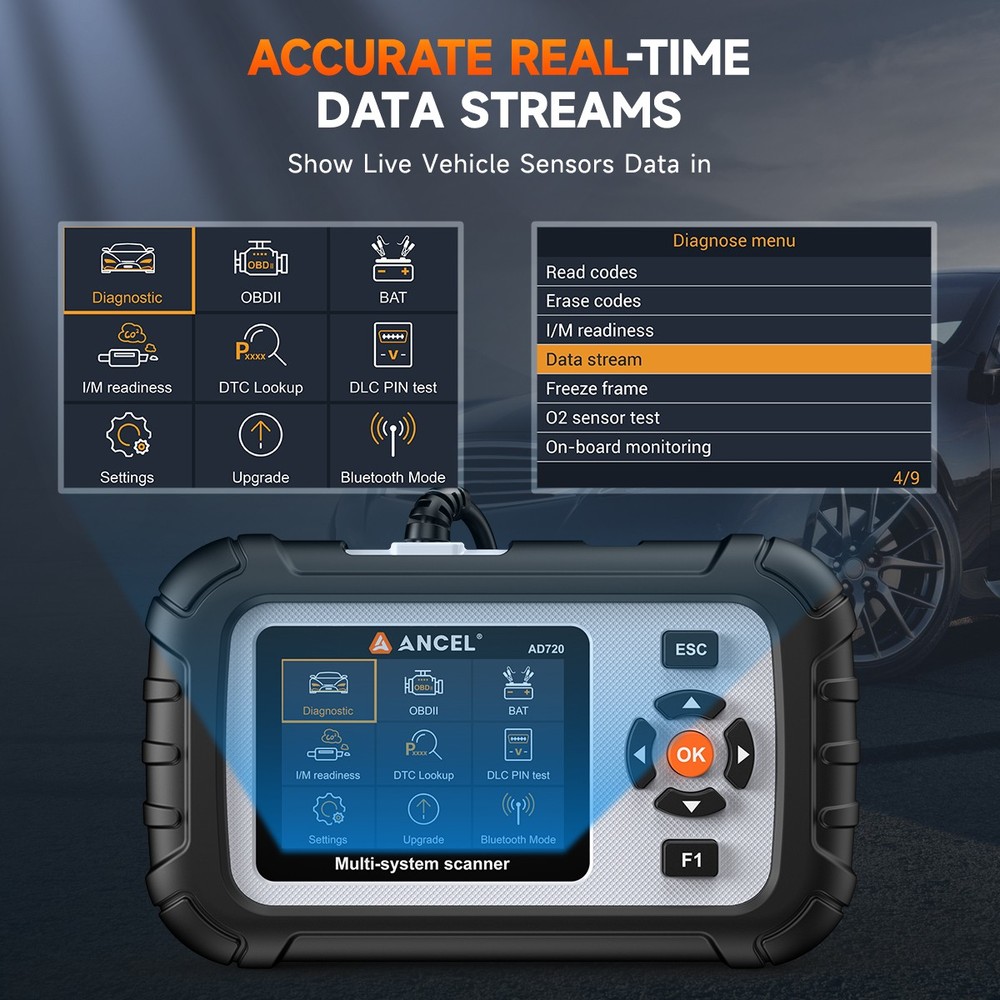 ANCEL AD720 Fit For Dodge OBD2 Scanner 4 System Diagnostic Tool Code Reader