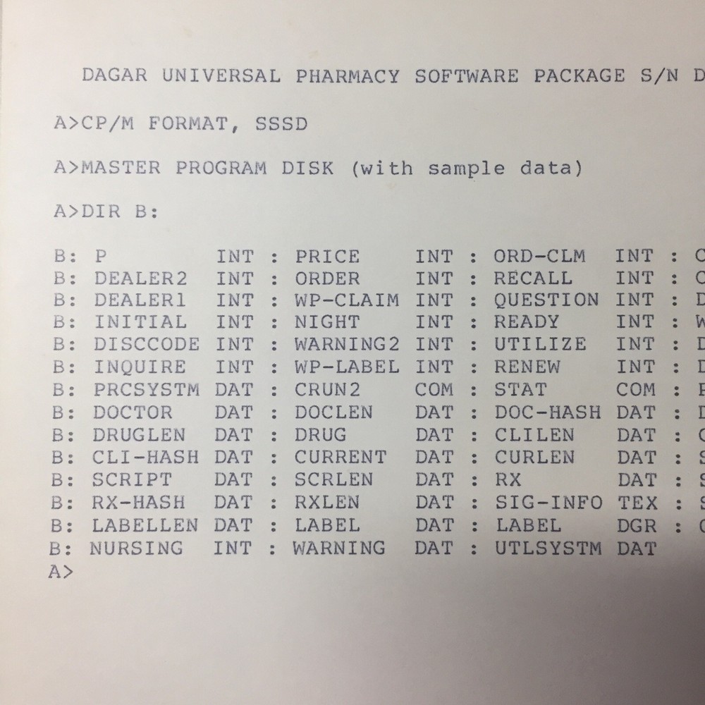 Vintage DAGAR Universal Pharmacy Software 8” Floppy Disk VHTF