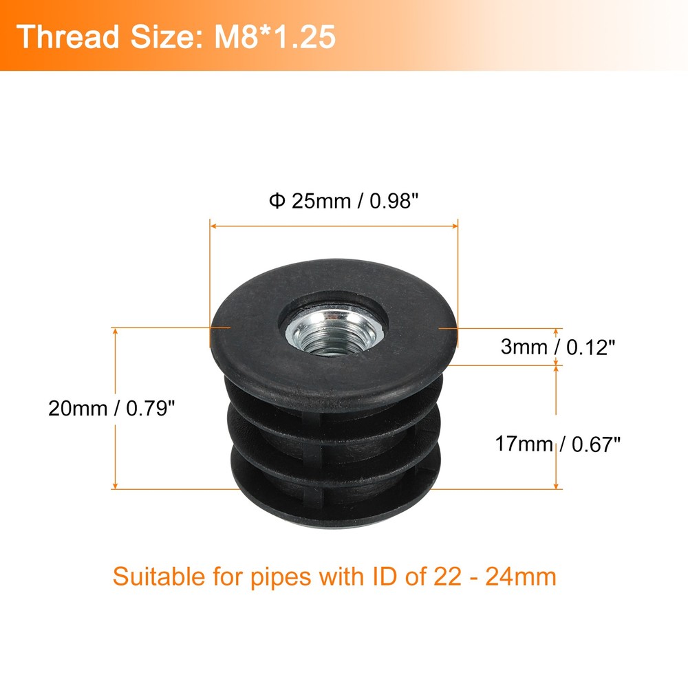 10Pcs Caster Insert with Thread, 25mm/0.98" M8 Thread