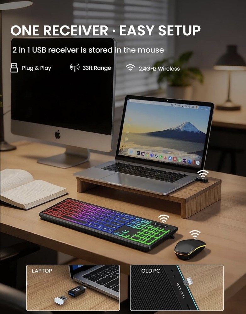 Trueque Wireless Keyboard and Mouse Combo, RGB Backlit
