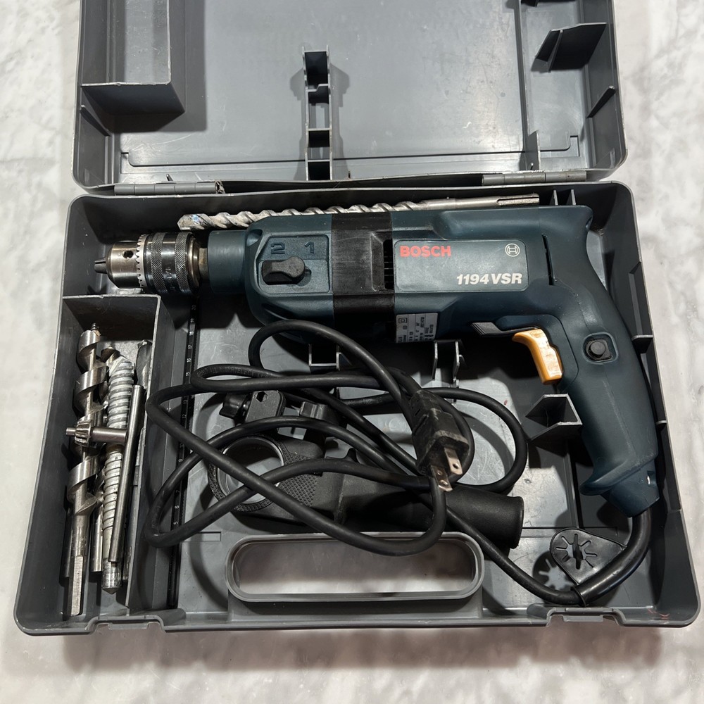 Masonry Set Bosch 1194VSR Variable Speed Hammer Drill Reversible w Case 8 Bits