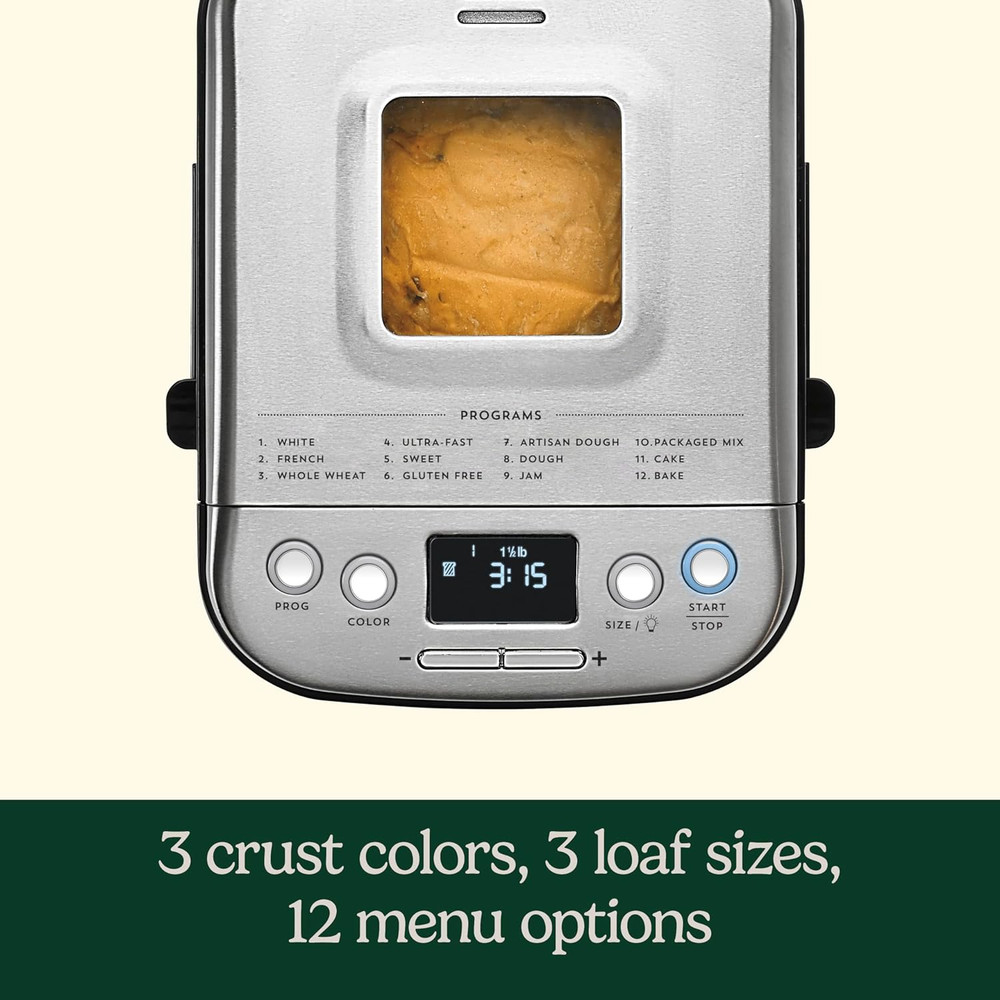 Bread Maker Machine, Stainless Steel Automatic Bread Machine with 12 Menu Option