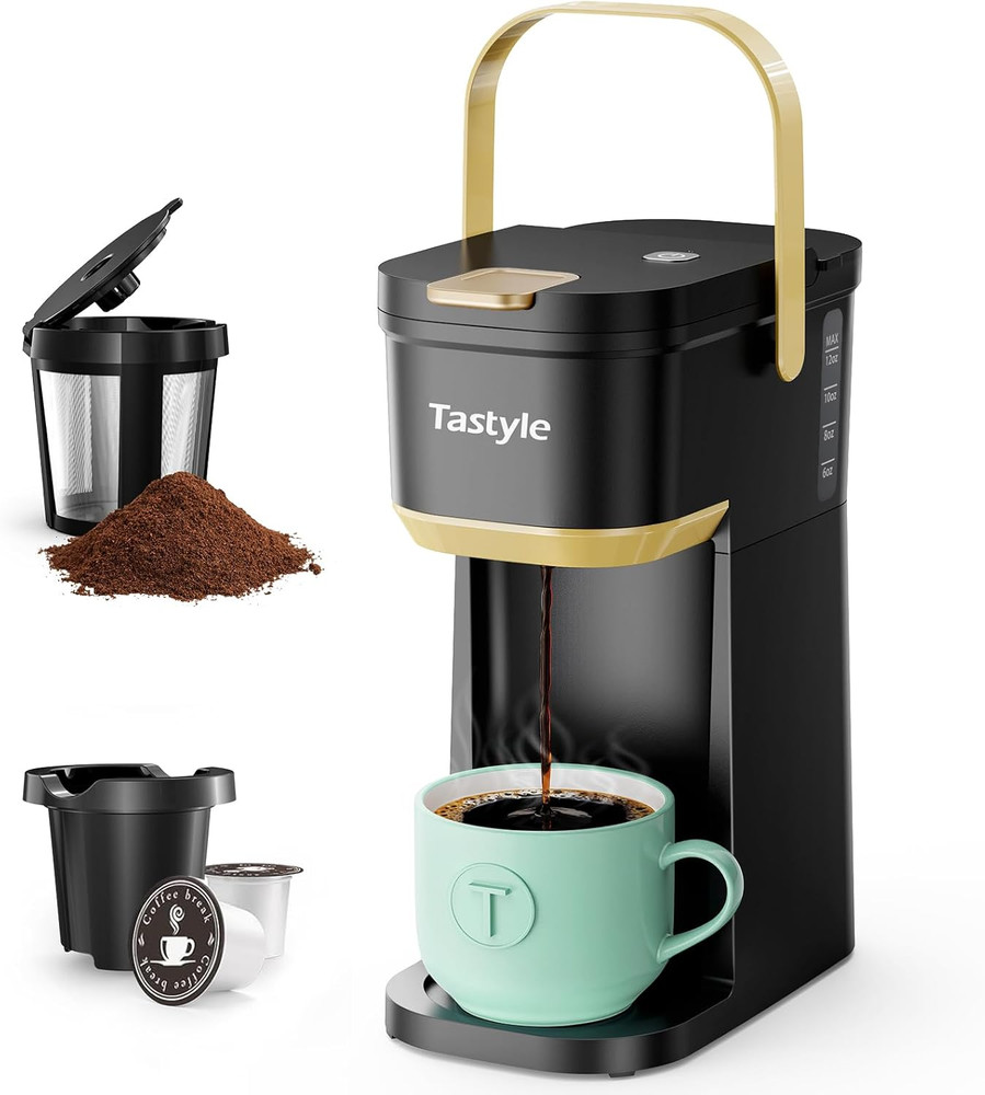 Single Serve One Cup Coffee Maker, for K Cups and Grounds, Mini Coffee Maker wit