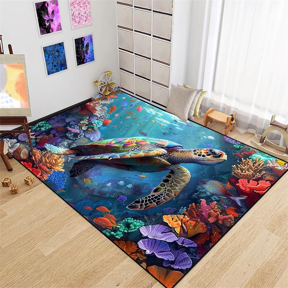 Sea Turtle Rug - Rugs for 4'6" x 6' (Rectangular), Multi-043