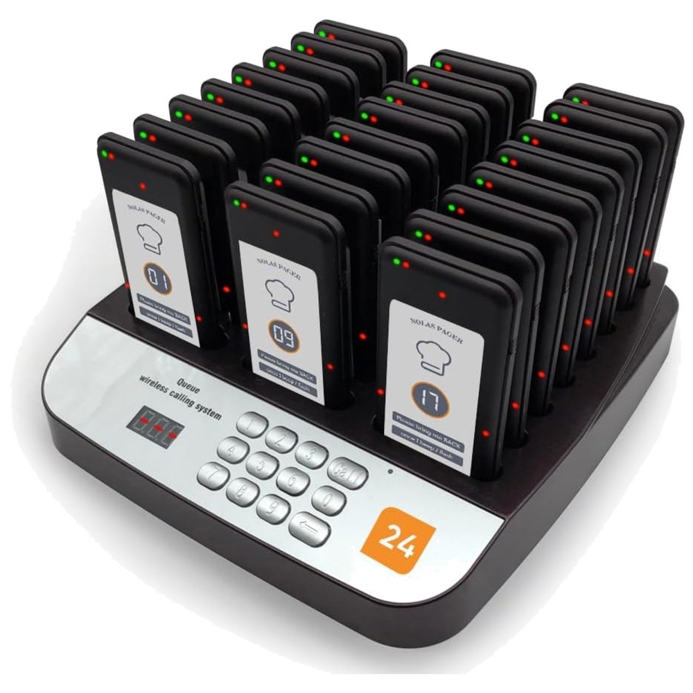 Restaurant Queue Paging System – 24 Rechargeable Pagers with Group Call Feature