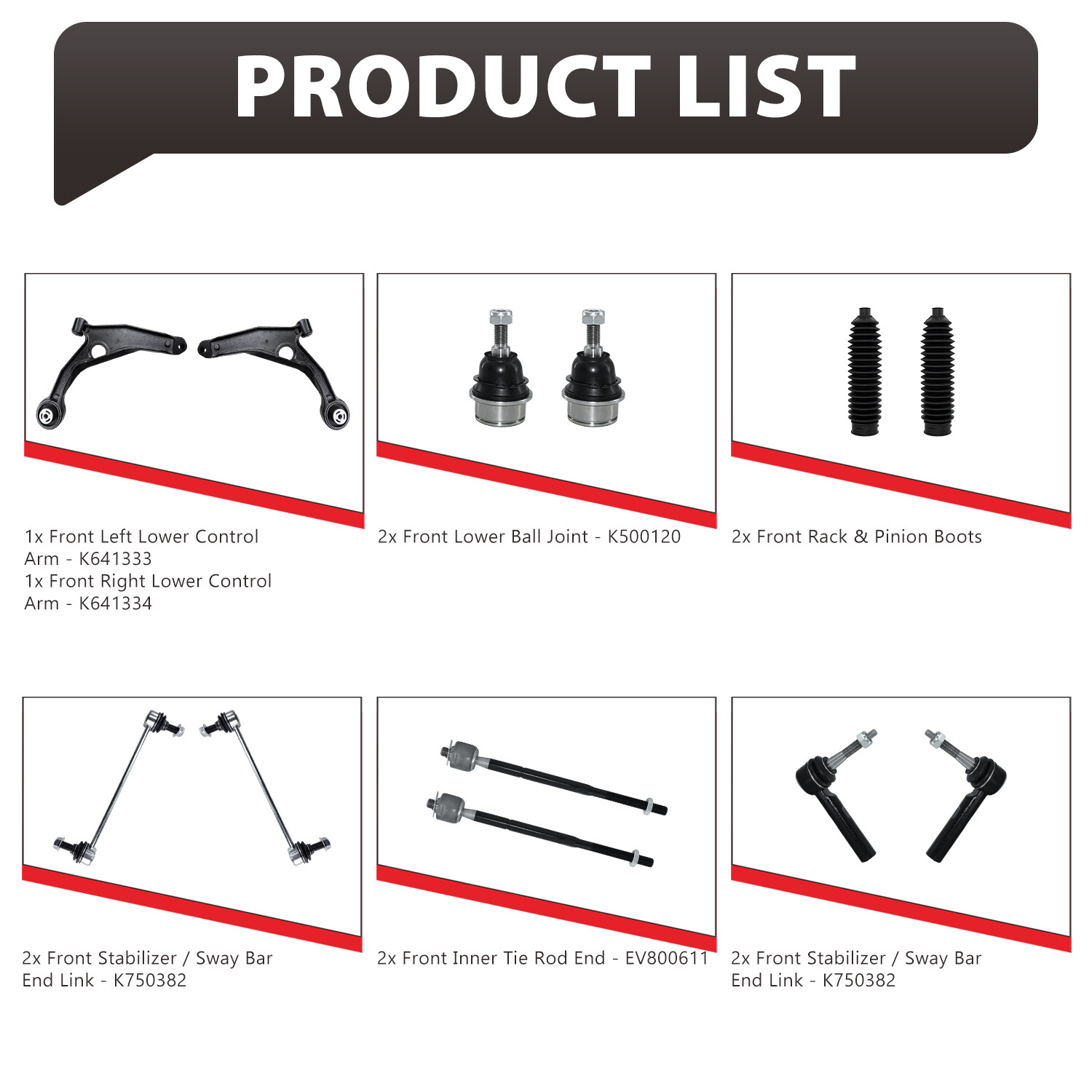 12Pcs Front Control Arm Kit Ball Joint Sway Bar for 2009-2015 Dodge Journey