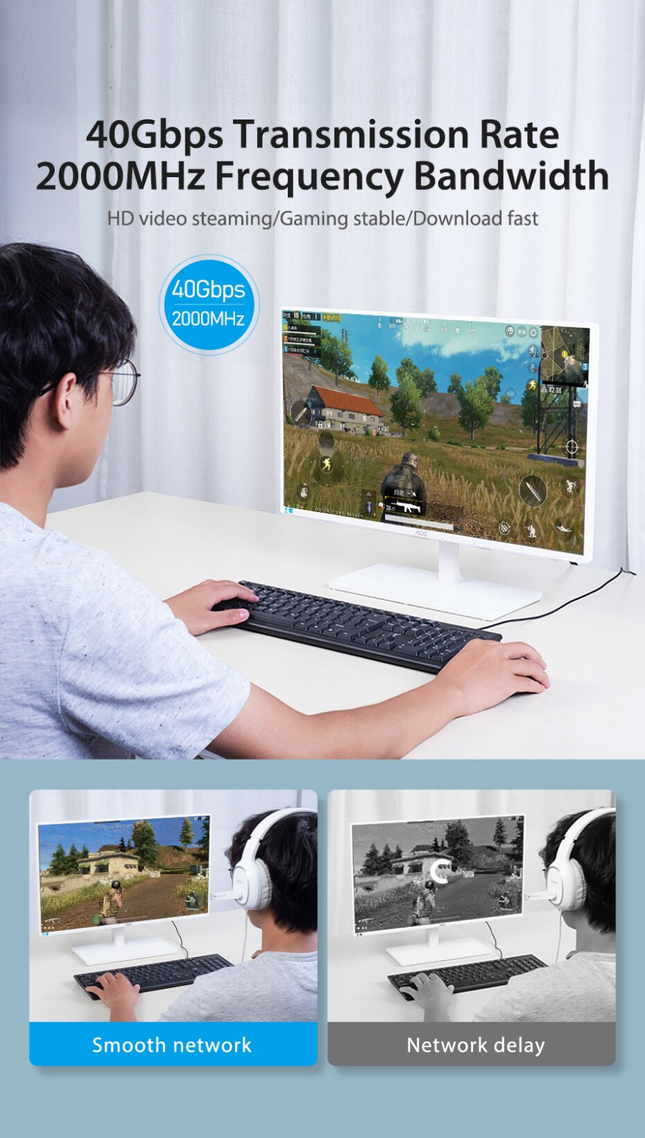 3Pack Cat 8 Ethernet RJ45 Cable Super Speed 40Gbps Patch LAN Network Gold Plated