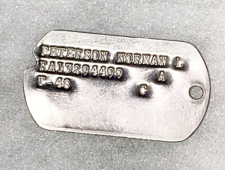 Post-WWII Norman Peterson T-48 Single Dog Tag