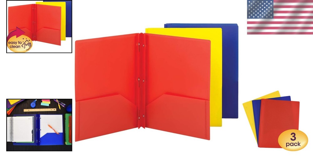 3 Count Polypropylene Two-Pocket Folder Set - Stylish & Water-Resistant Design