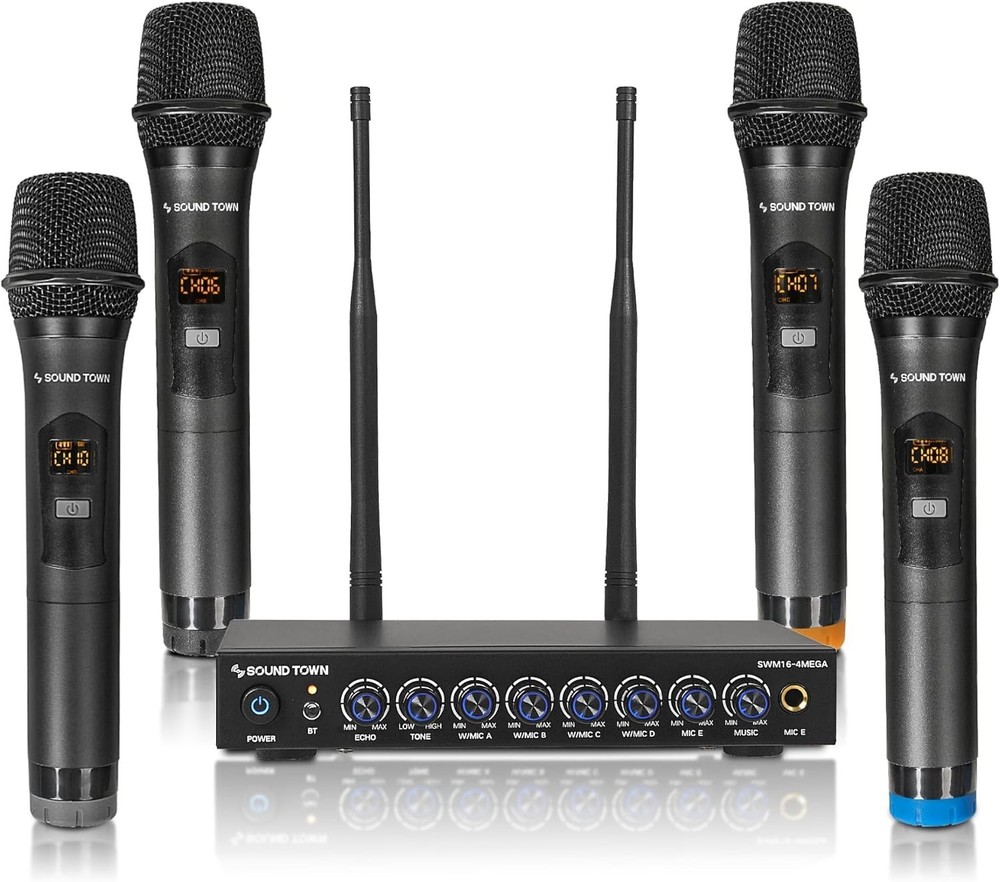 UHF Wireless Microphone Mixer System - 4 Metal Handheld Mics