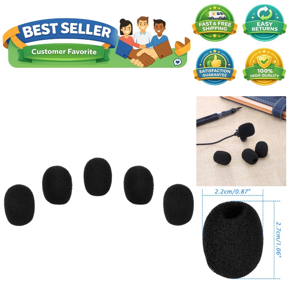 5 Pack Mini-size Lapel Headset Microphone Windscreen, Black