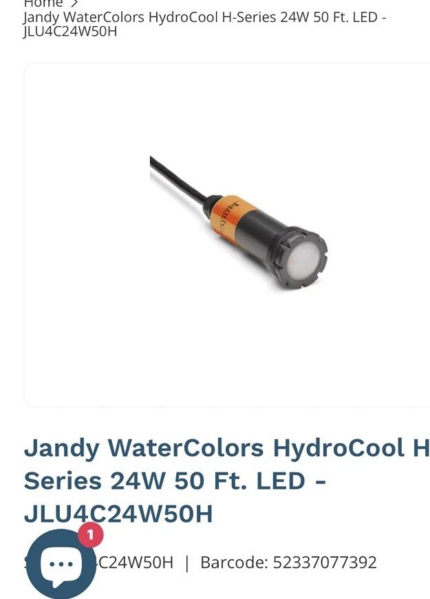 NEW Jandy Watercolors Nicheless LED Light JLU4C24W50H 24W H Series 50' Cord