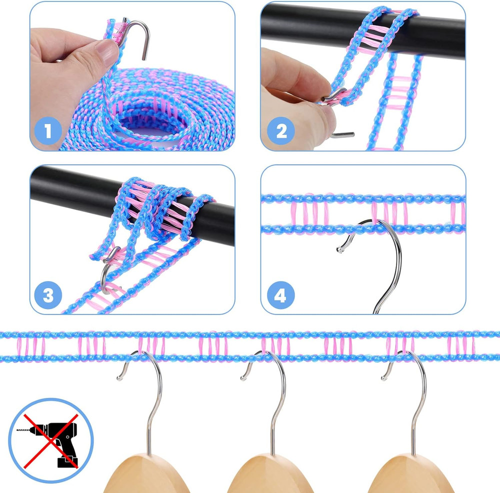 3 Pack Windproof Clothesline & Hooks 16.4Ft Strong Portable Laundry Drying Rope