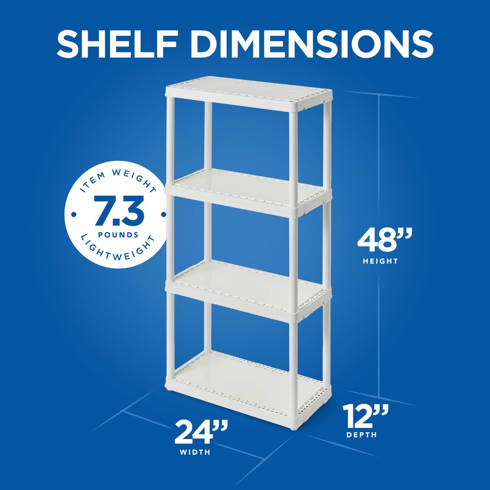 Gracious Living 4 Shelf Fixed Height Light Duty Storage Unit, White (3 Pack)