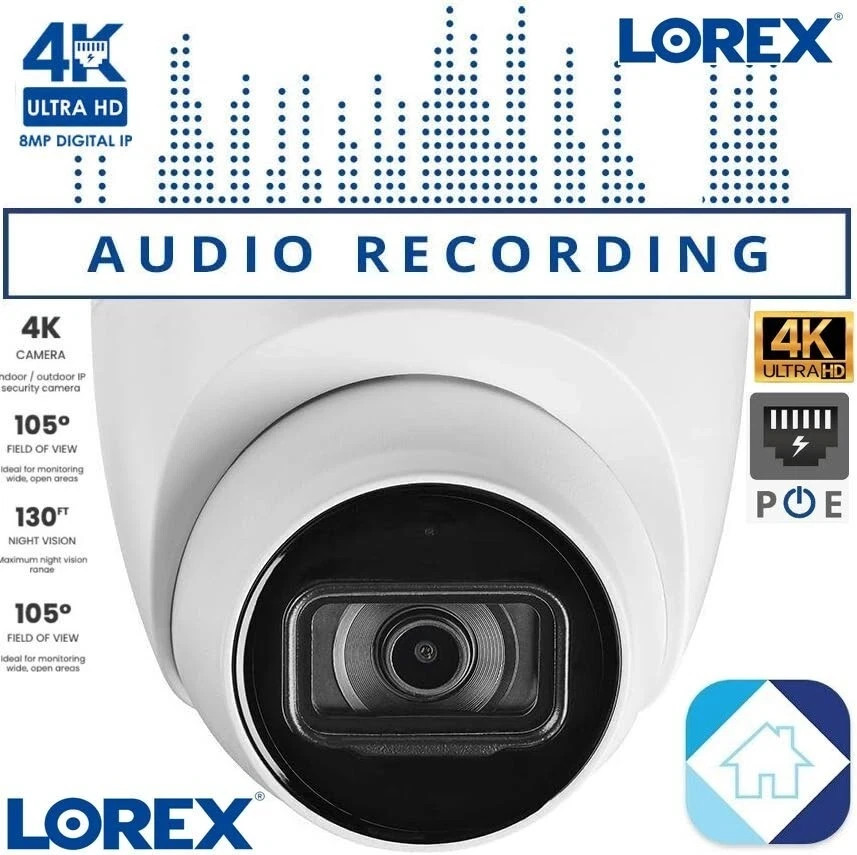 Lorex E841CD-E 4K Ultra HD Security IP Audio Recording Dome Camera 130ft