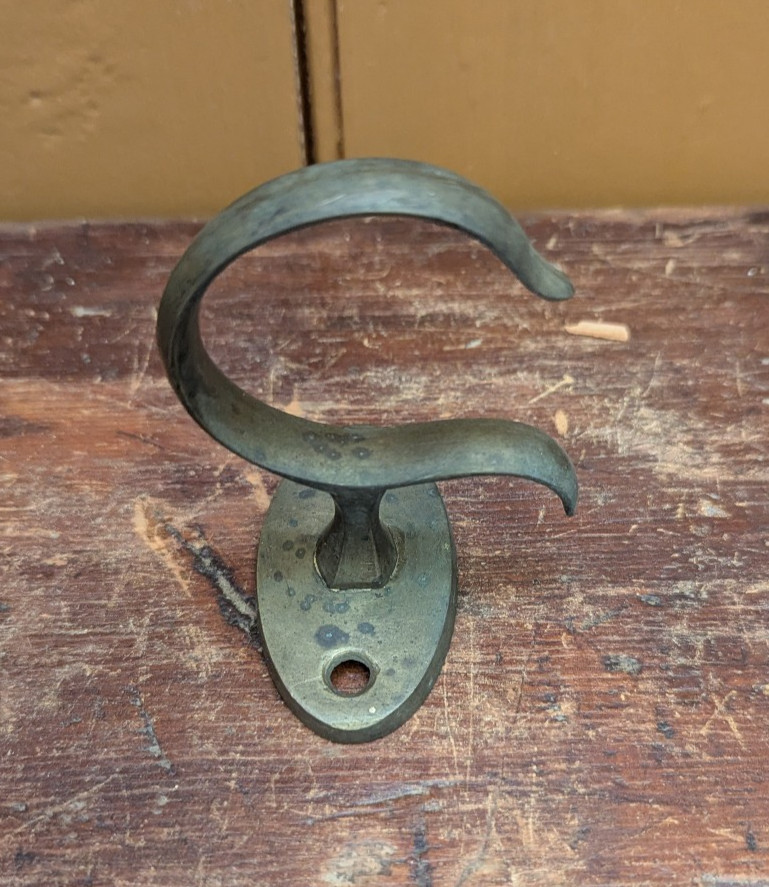 Antique Early Fireplace Tool Jamb Hook Solid Brass Primitive