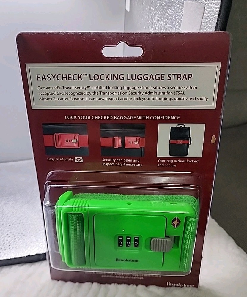 Brookstone Easycheck Locking Luggage Strap 438424 Green