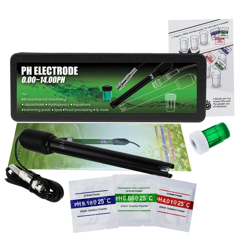 Long Body pH Electrode with BNC Socket Probe 300cm Cable 0-14pH for pH Meter,...