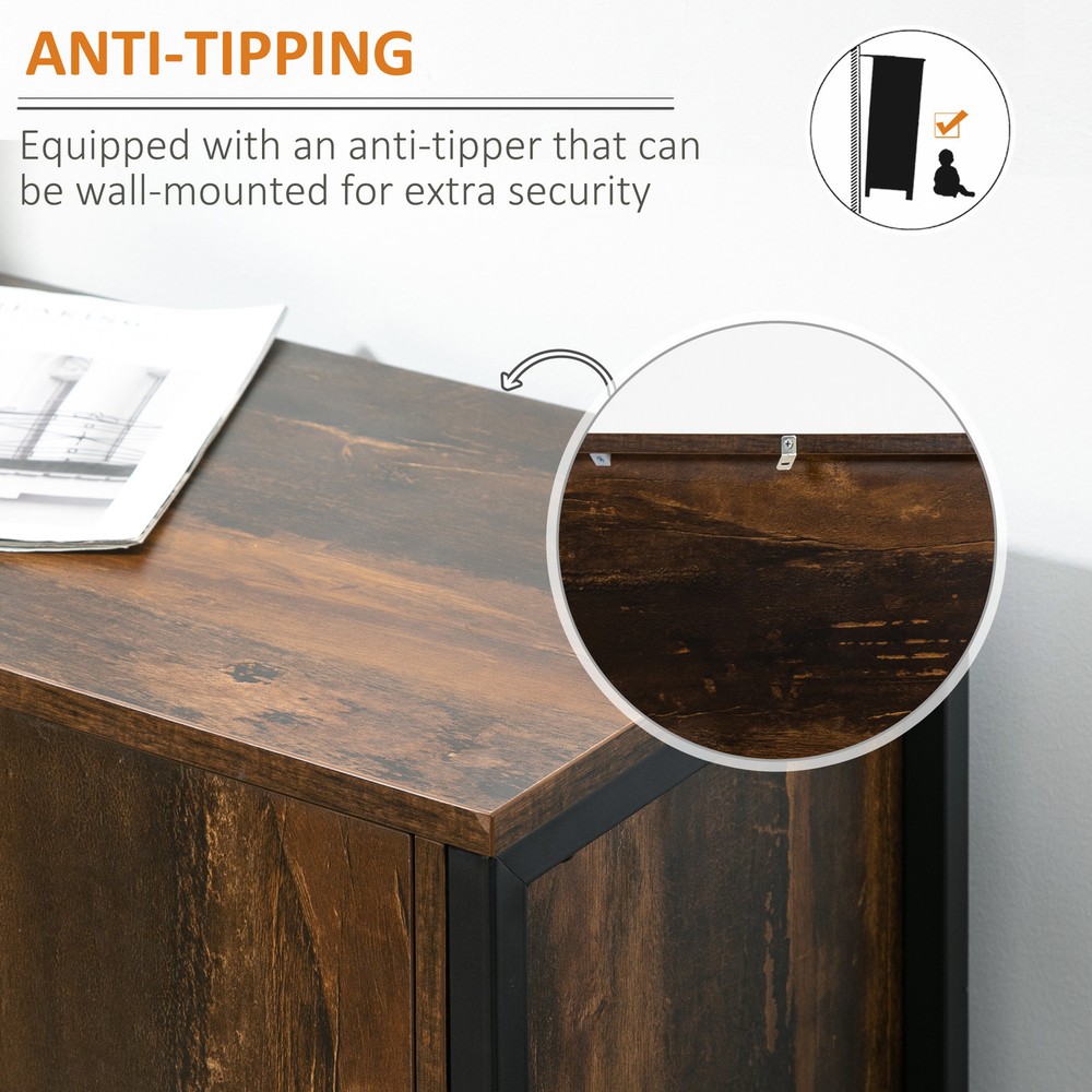 Industrial Sideboard Cabinet with Adjustable Shelves, Rustic Brown