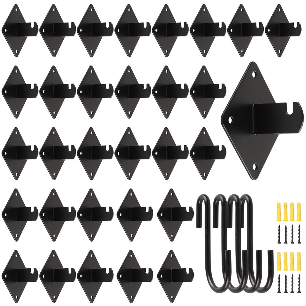 Gridwall Mount Brackets Black, 30 Pcs Grid Panel Wall Mount Brackets with Scr...