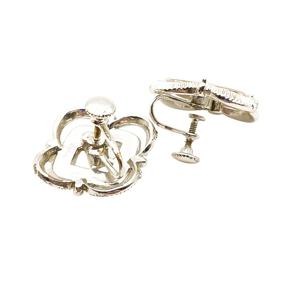Vintage White and Silver Tone Earrings, Basic Neutral Screw Back