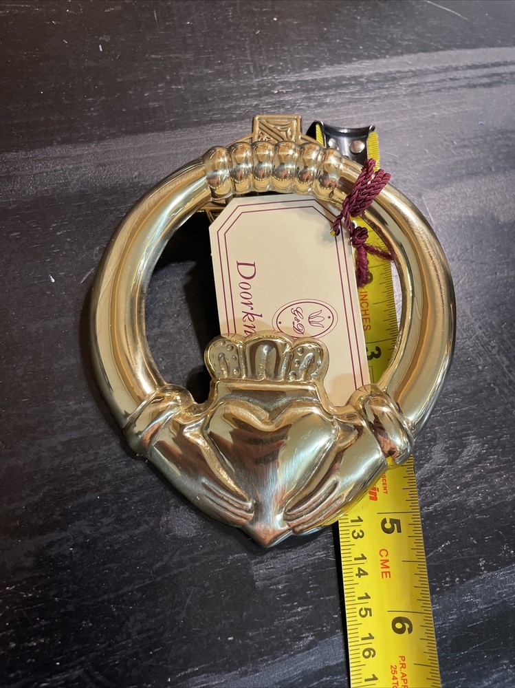 D & G Solid Brass CLADDAGH Doorknocker / CELTIC CROSS Back- Spain - NIB