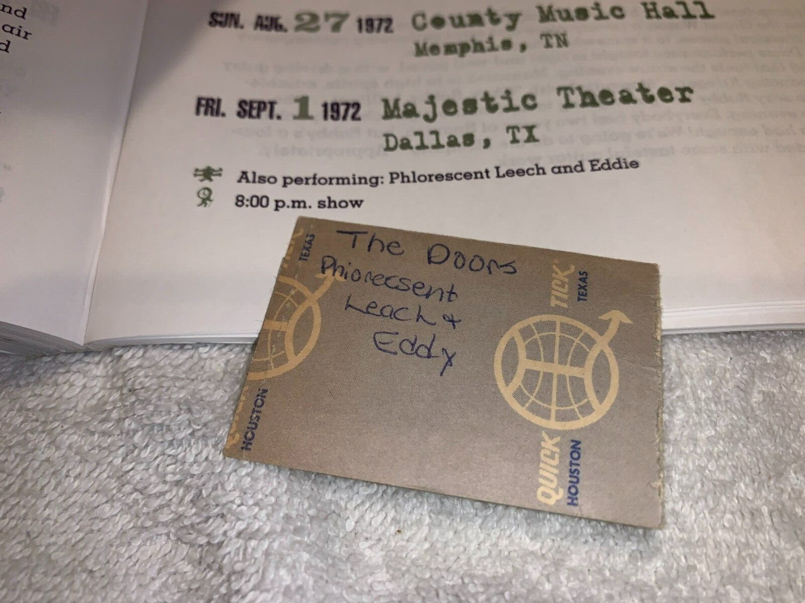 THE DOORS CONCERT TICKET STUB MAJESTIC THEATRE DALLAS TEXAS NO JIM MORRISON US