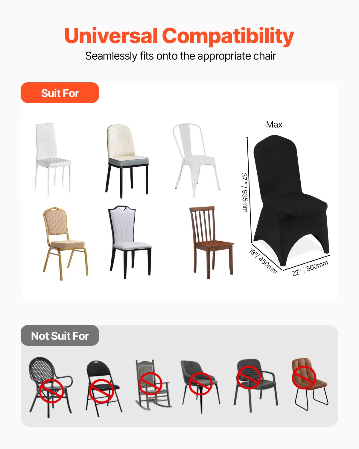 VEVOR 50PCS Black Stretch Spandex Folding Chair Covers for Wedding Party Dining