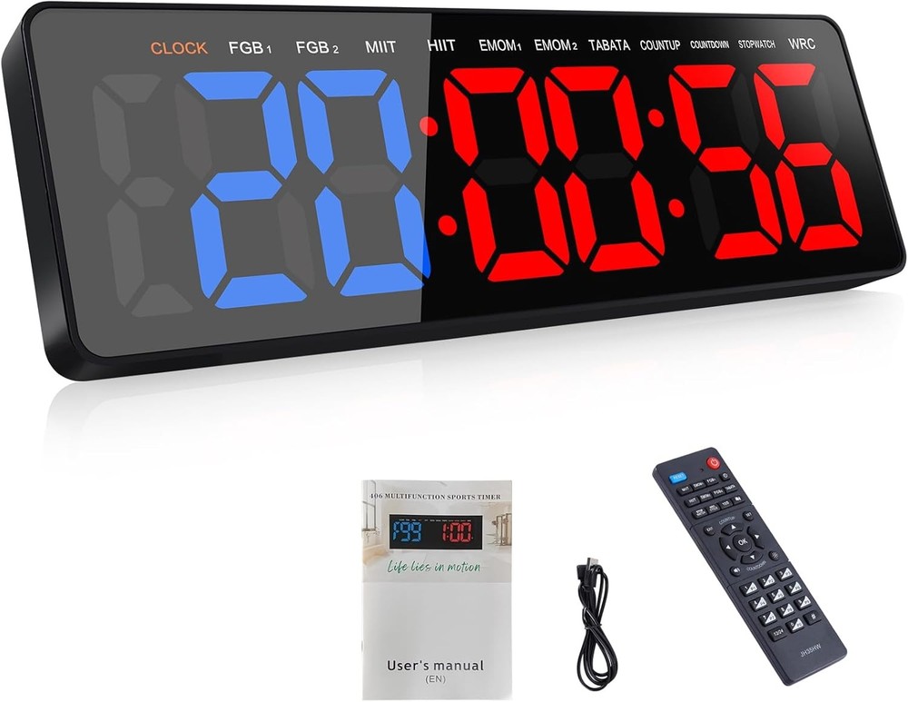Gym Timer, 16.5" Large Digital Wall Clock for Interval Workout, Blue-red