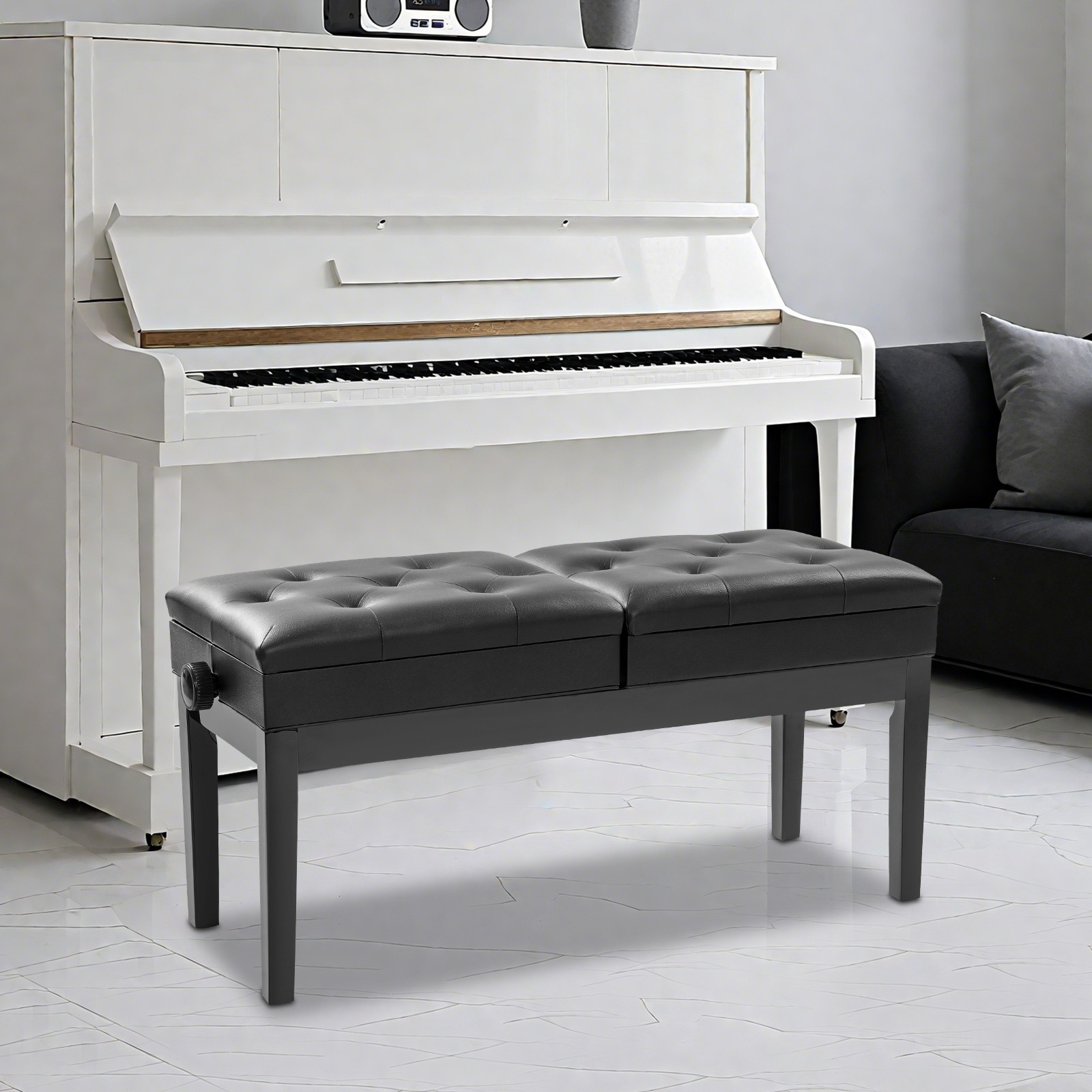 Double Seater Piano Bench Adjustable Duet Piano Bench w/ Storage Box 200 kg max.