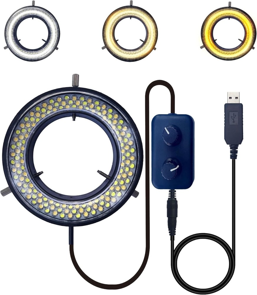 144 LED Microscope Ring Light, USB 5V, Brightness & Color Temp Adjustable