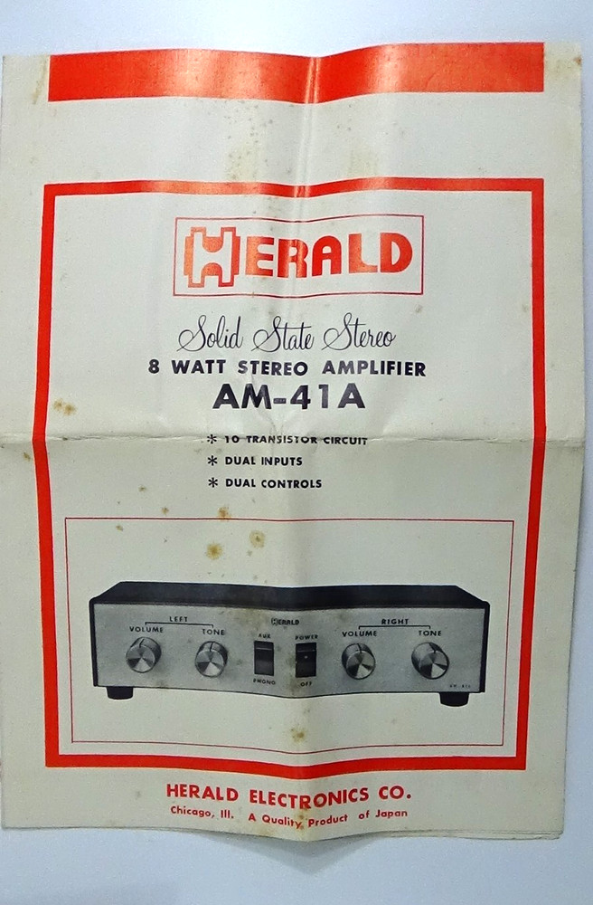 Vintage Herald AM-41 Solid State Stereo Amplifier #879