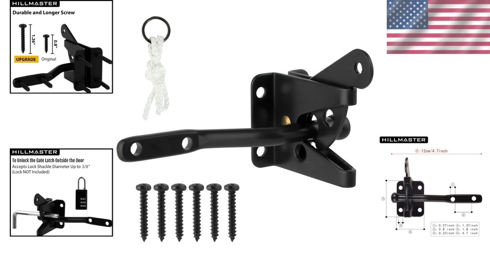 4.7in Heavy Duty Gravity Self-Locking Gate Latch with Easy Installation - Black