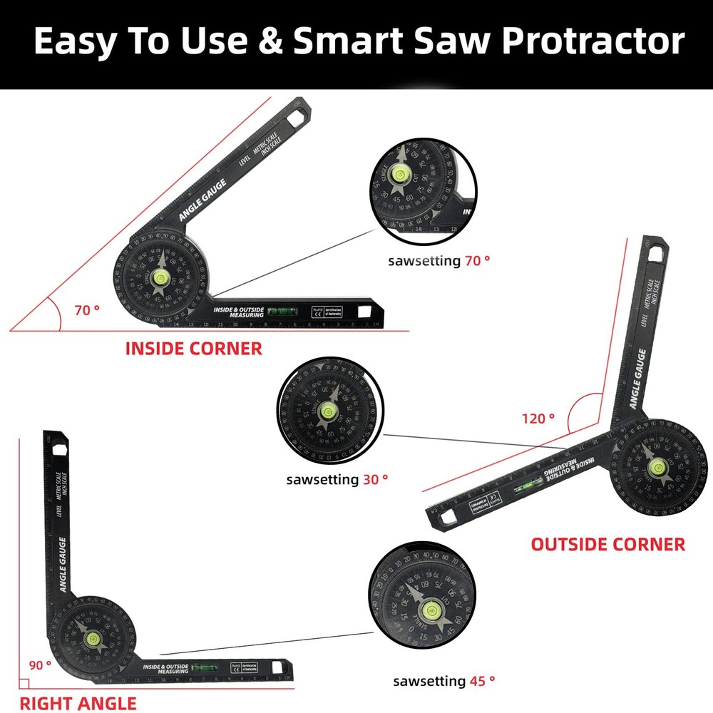 Miter Saw Protractor, 7 Inch Protractor with Level, High Precision Laser Mark...