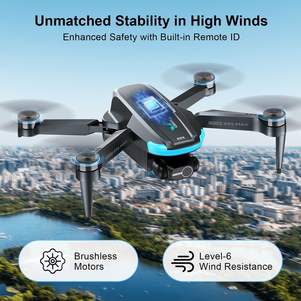 Auoshi S9S Axis Gimbal Drones With 4K EIS Camera, Black