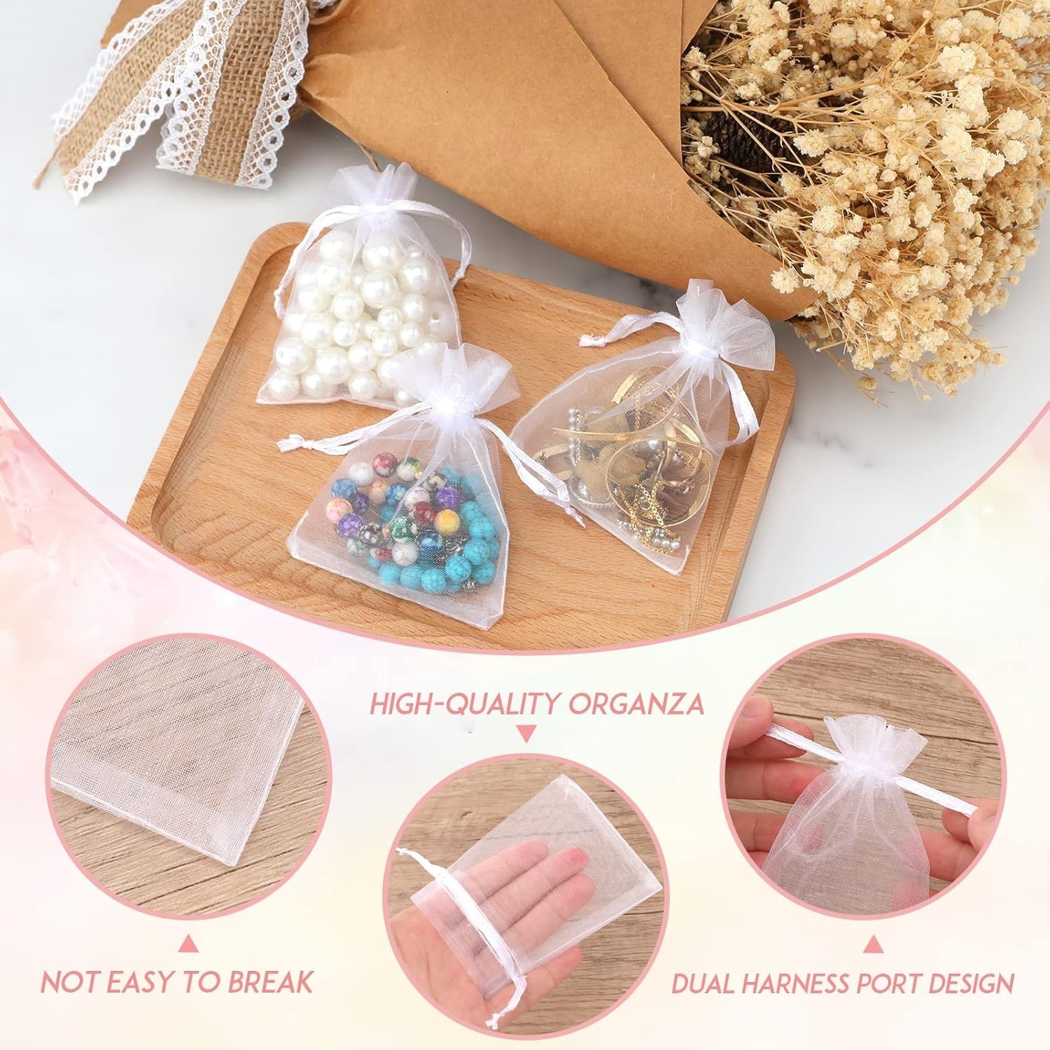 50Pcs Organza Bags, 2x3 inch Gift Favor Bags, White Wedding Favor Bags, Jewel...