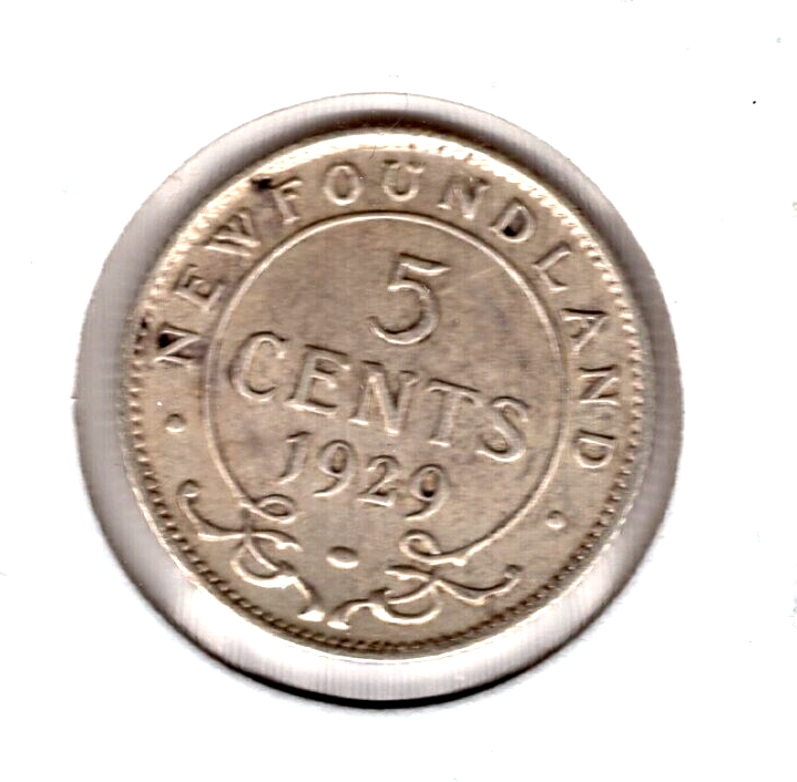 1929 Newfoundland 5 Cents Silver Coin - EF (Cleaned)