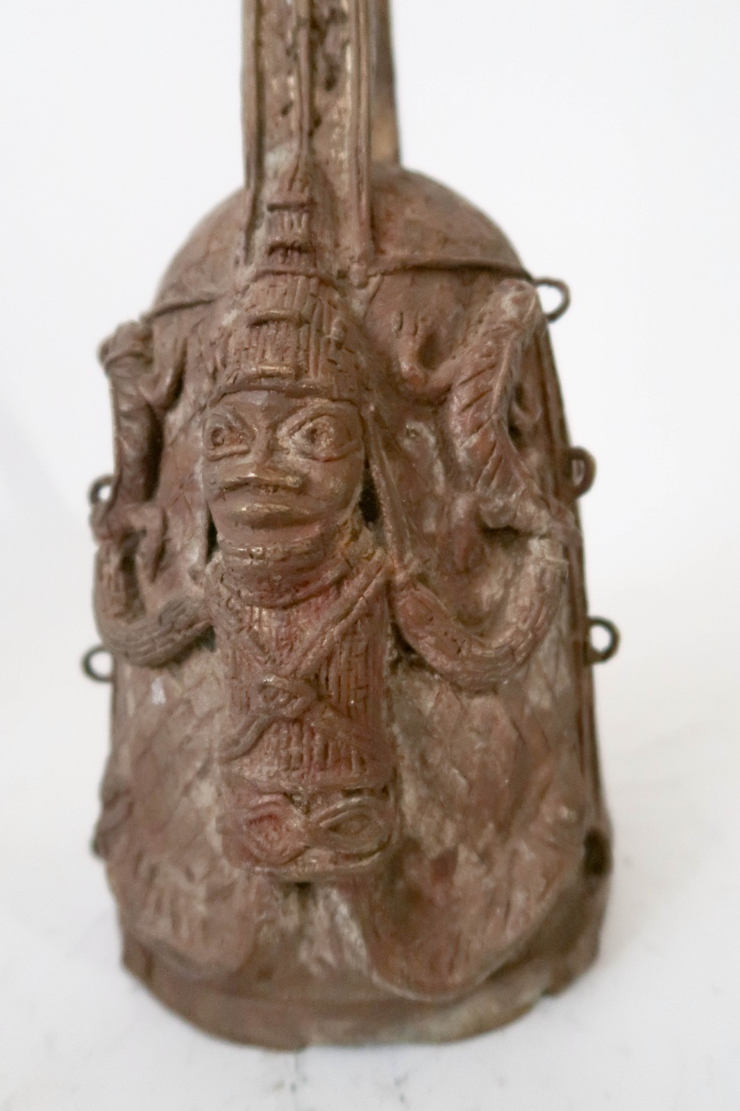 Vintage BENIN Bronze 11" Altar Bell Sculpture African Art Nigeria