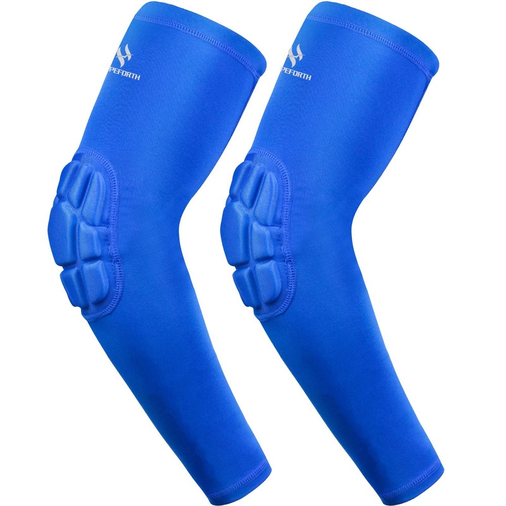 2PCS Padded Elbow Sleeves Compression Arm Protective Support Blue Elbow Pad